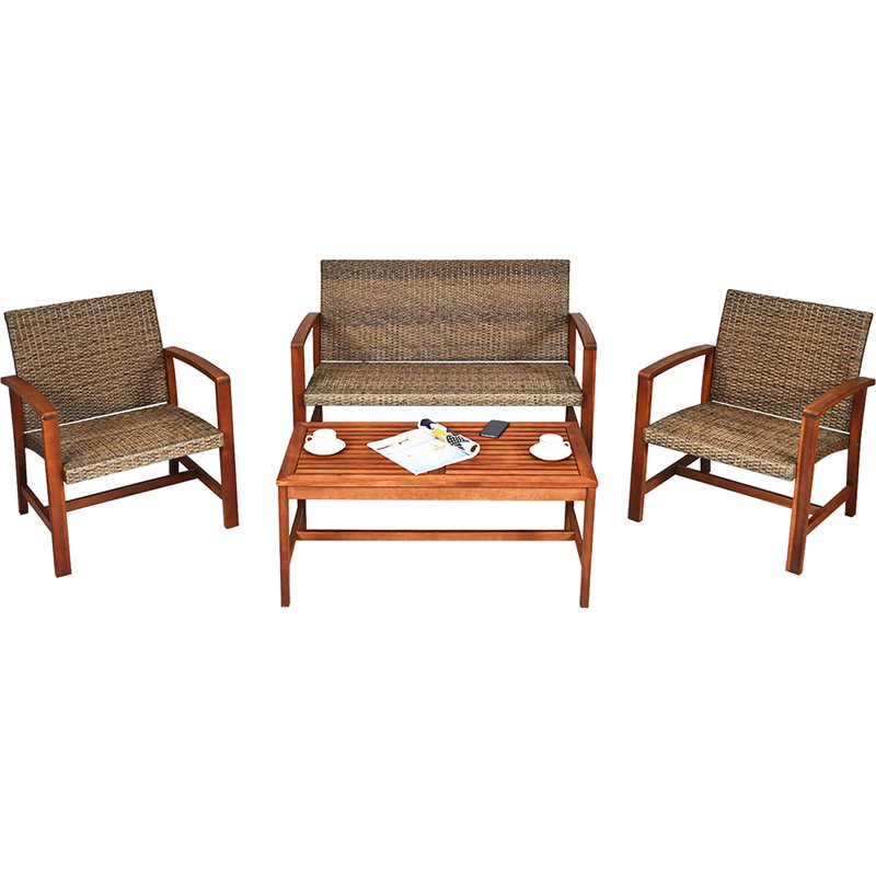 Costway 8 Pieces Acacia Wood Outdoor Patio Furniture Set in Brown