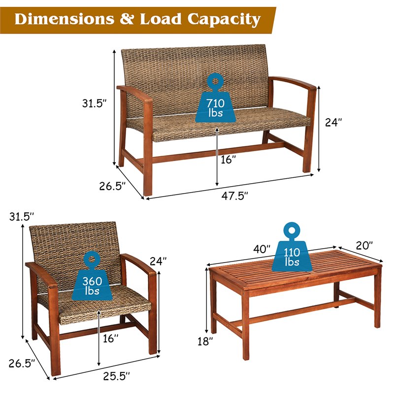 Costway 8 Pieces Acacia Wood Outdoor Patio Furniture Set in Brown