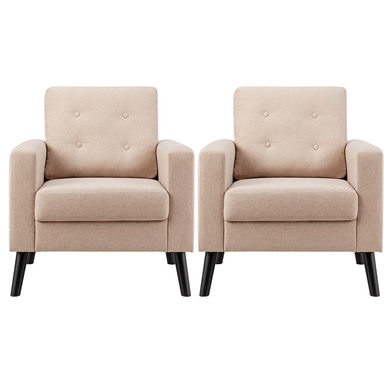 Costway Tufted Upholstered Fabric Modern Accent Armchair in Beige (Set of 2)