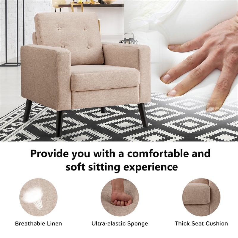 Costway Tufted Upholstered Fabric Modern Accent Armchair in Beige (Set of 2)