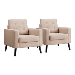 Costway Tufted Upholstered Fabric Modern Accent Armchair in Beige (Set of 2)