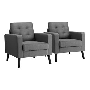 Costway Tufted Upholstered Fabric Modern Accent Armchair in Gray (Set of 2)