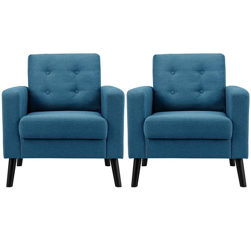 Costway Tufted Upholstered Fabric Modern Accent Armchair in Blue (Set of 2)