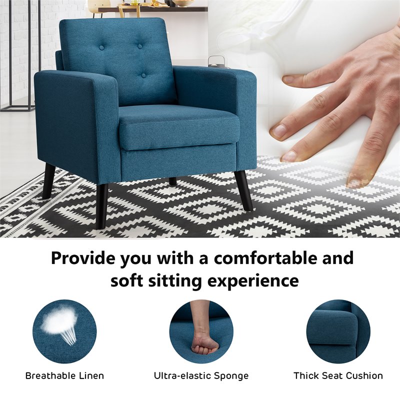 Costway Tufted Upholstered Fabric Modern Accent Armchair in Blue (Set of 2)