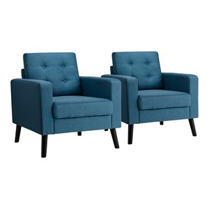 Costway Tufted Upholstered Fabric Modern Accent Armchair in Blue (Set of 2)