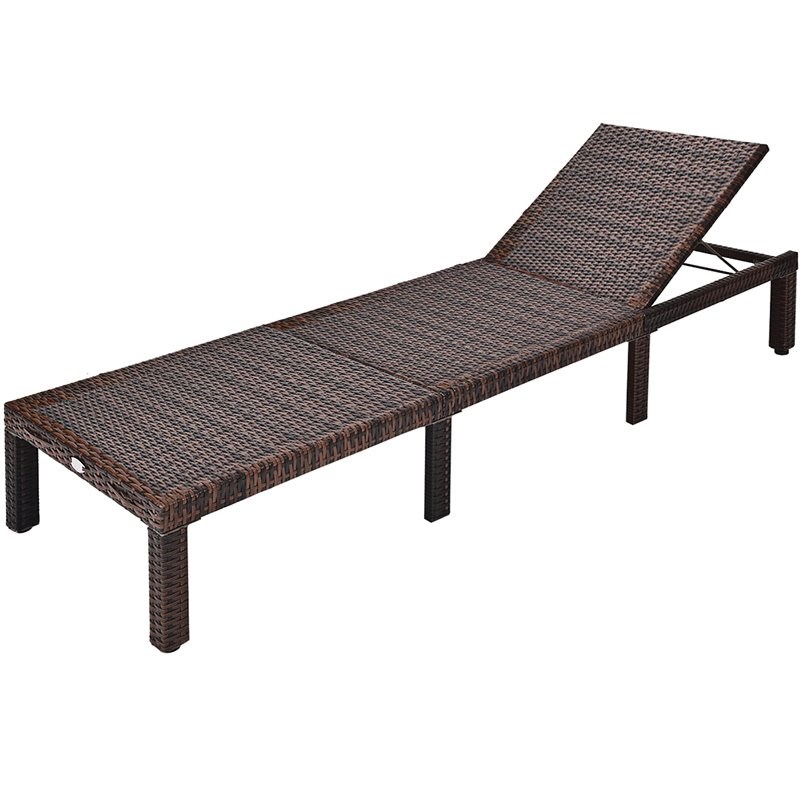 Costway 2 Pieces Rattan Outdoor Patio Lounge Chaise Chair in Brown/Red