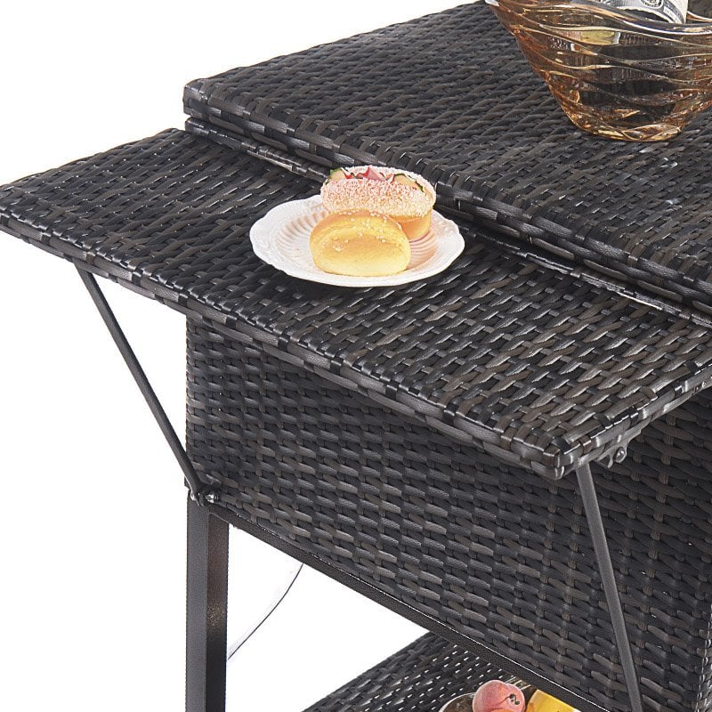 Costway Rattan Portable Outdoor Patio Cooler Cart with Shelf in Mix Brown