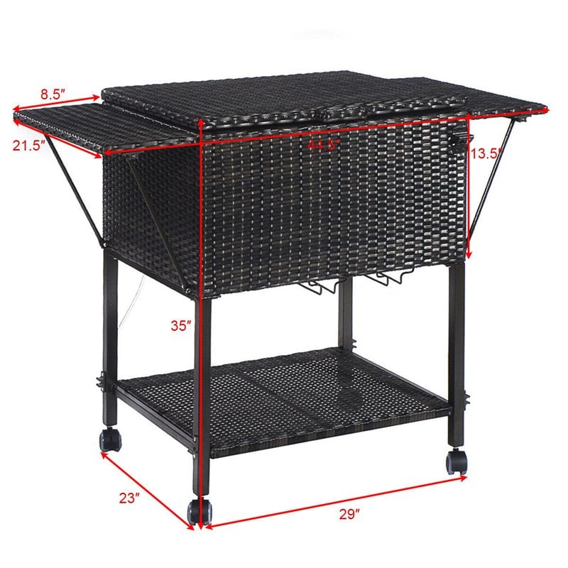 Costway Rattan Portable Outdoor Patio Cooler Cart with Shelf in Mix Brown