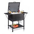 Costway Rattan Portable Outdoor Patio Cooler Cart with Shelf in Mix Brown