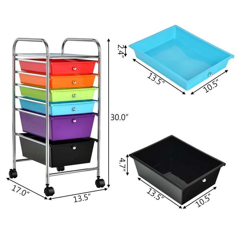 Costway Metal Scrapbook Paper Rolling Storage Cart with 6 Drawers in Multi-Color