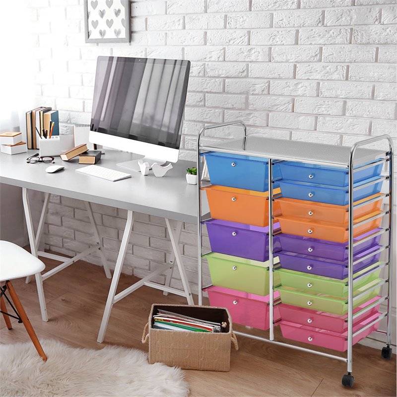 Costway 15 Drawers Scrapbook Paper Rolling Storage Cart in Multi-Color