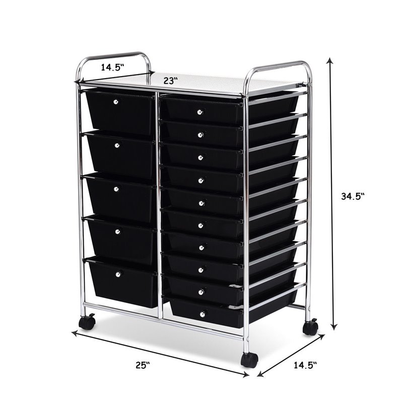 Costway Scrapbook Paper Rolling Storage Cart with 15 Drawers in Black