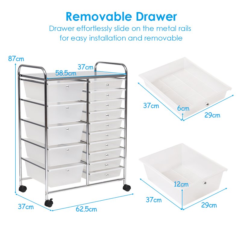 Costway Scrapbook Paper Rolling Storage Cart with 15 Drawers in Clear