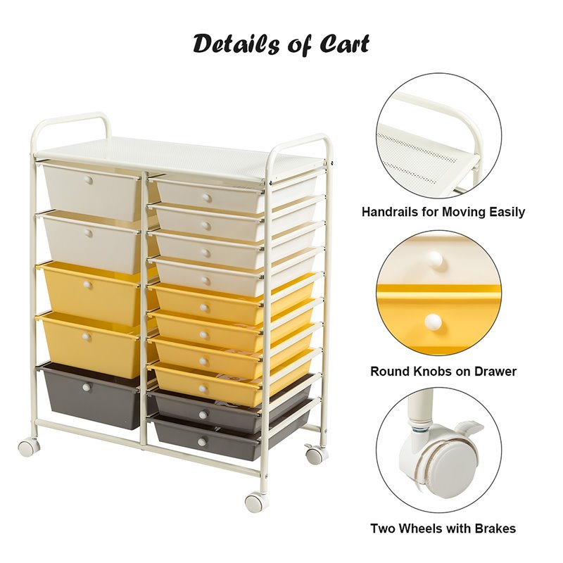 Costway Scrapbook Paper Rolling Storage Cart with 15 Drawers in Gray