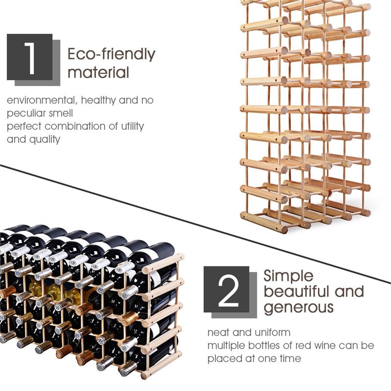 Costway Contemporary Pine Wood Wine Rack for 40-bottle in Natural