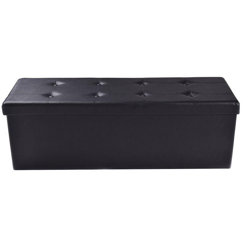 Costway 45'' Contemporary Leather Storage Seat Footstools in Black