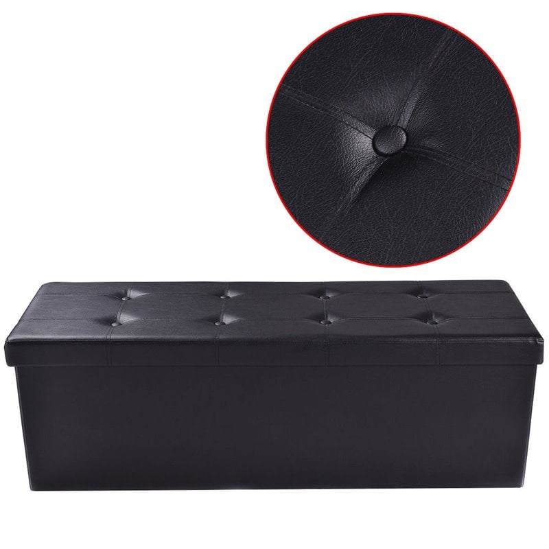 Costway 45'' Contemporary Leather Storage Seat Footstools in Black
