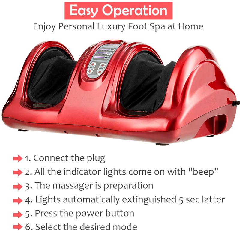 Costway ABS and Fabric Shiatsu Foot Massager with Remote Control in Red