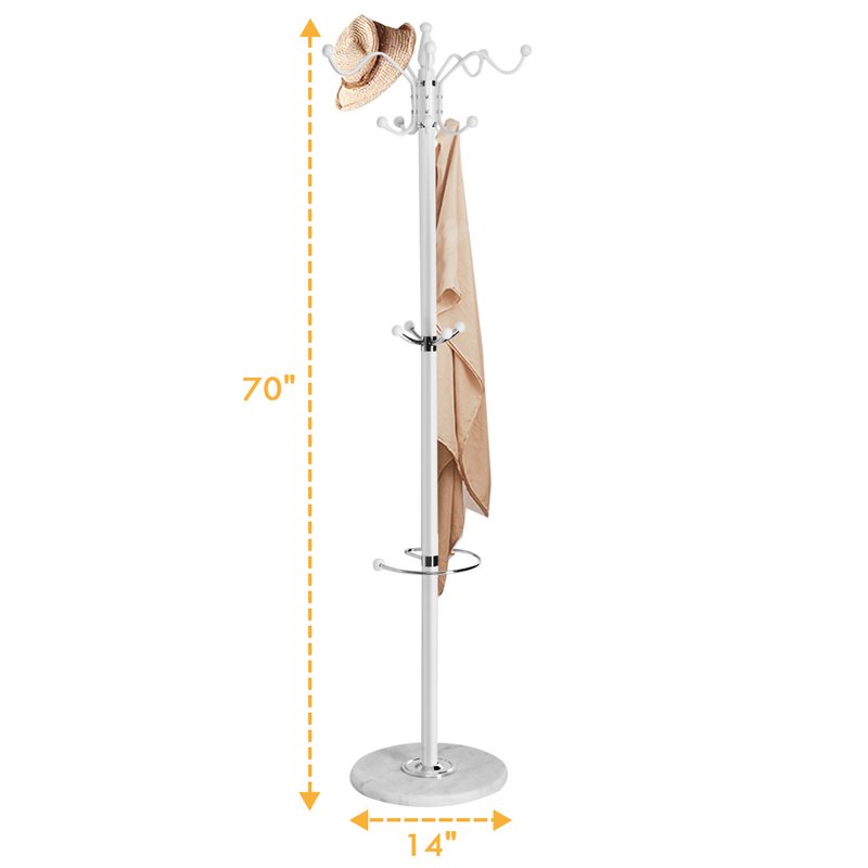 Costway 70'' Contemporary Iron & Marble Coat Rack with 15 Hooks in White Finish