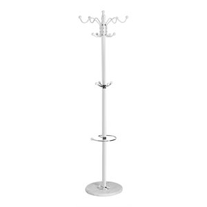 Costway 70'' Contemporary Iron & Marble Coat Rack with 15 Hooks in White Finish