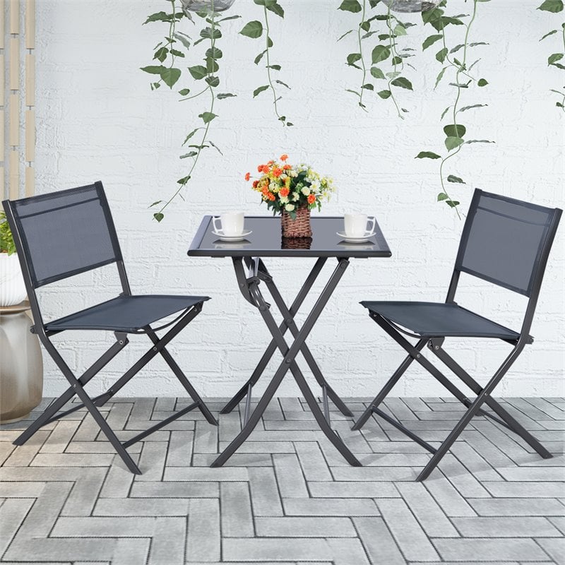 Costway 3 Pieces Metal Outdoor Patio Bistro Set for Garden Backyard in Gray