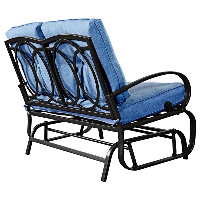 Costway Steel Metal Outdoor Patio Rocking Bench with Cushion Seat in Blue