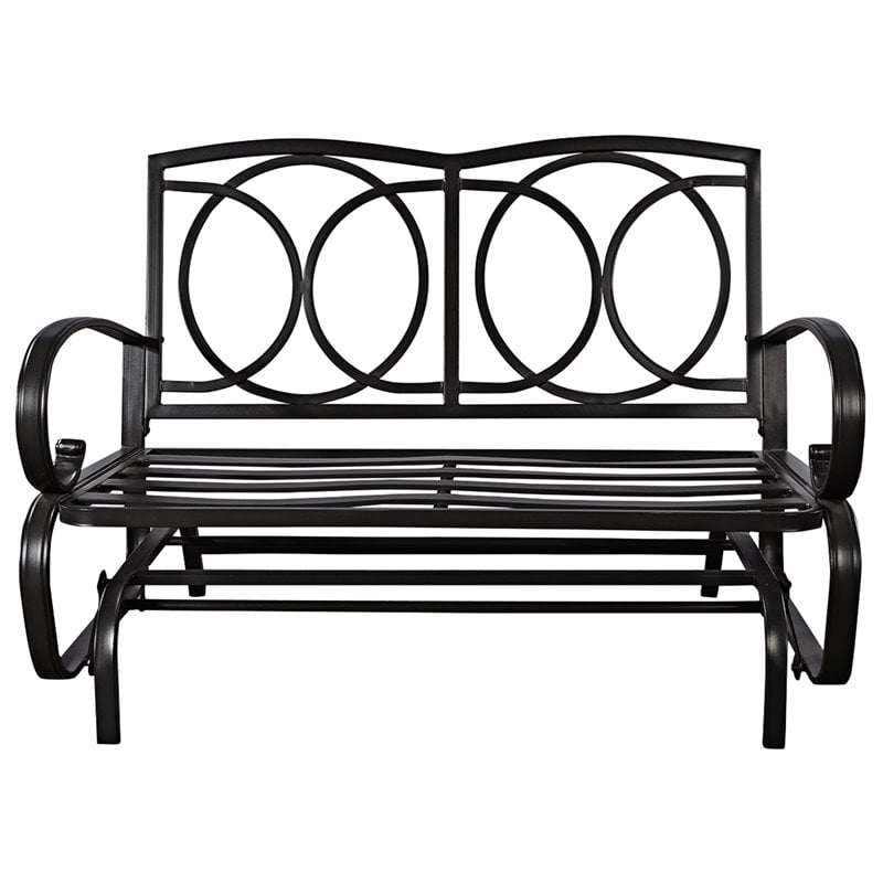 Costway Steel Metal Outdoor Patio Rocking Bench with Cushion Seat in Blue