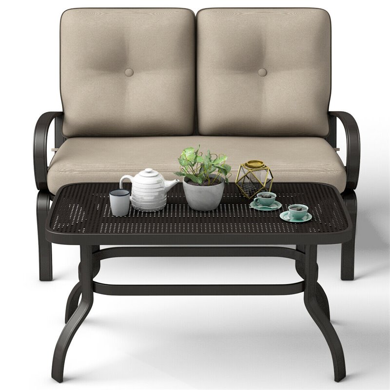 Costway 2 Pieces Steel Metal Patio Outdoor Furniture Set with Cushion in Beige