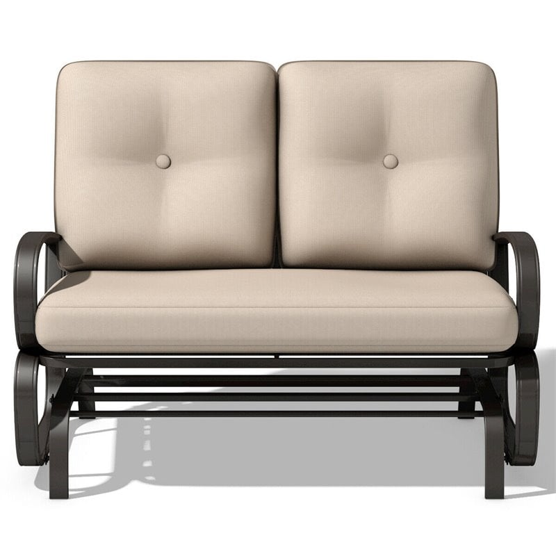 Costway Steel Metal Outdoor Patio Rocking Bench with Cushion Seat in Black