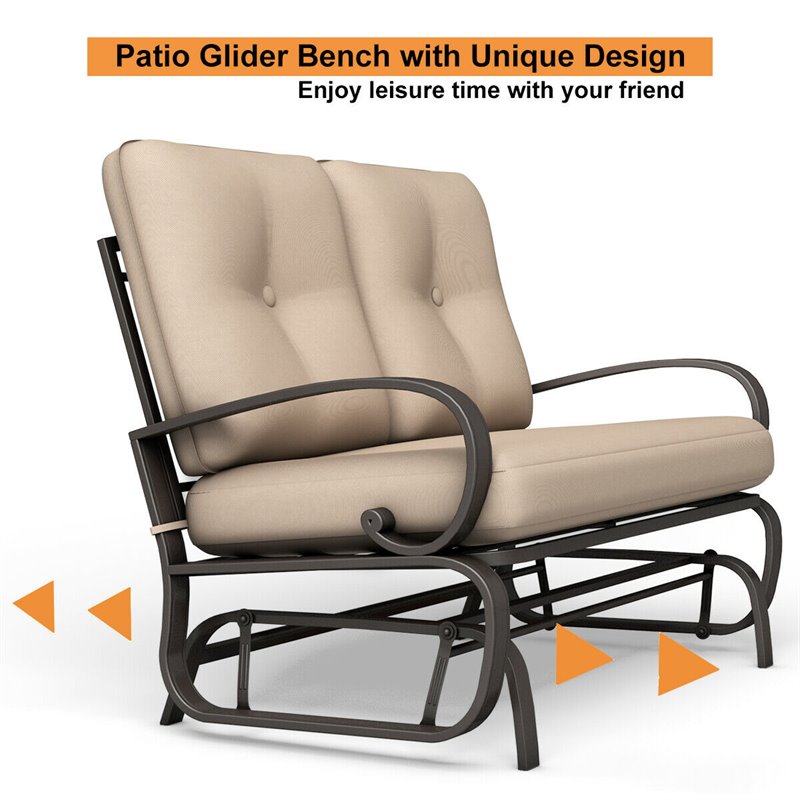 Costway Steel Metal Outdoor Patio Rocking Bench with Cushion Seat in Black