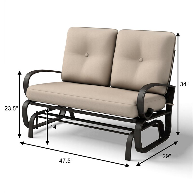 Costway Steel Metal Outdoor Patio Rocking Bench with Cushion Seat in Black