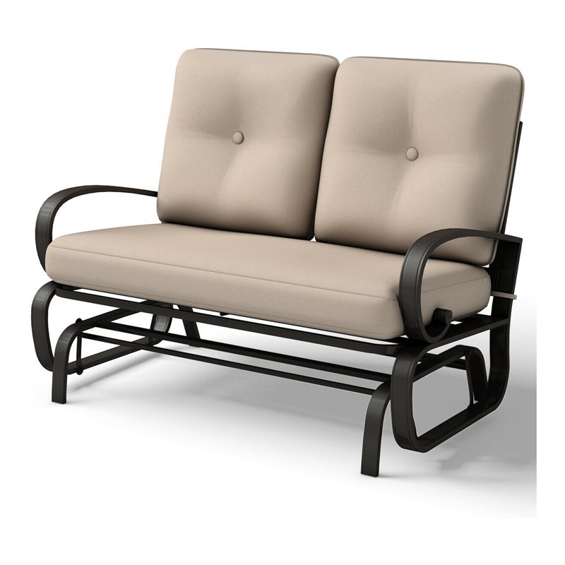Costway Steel Metal Outdoor Patio Rocking Bench With Cushion Seat In Black Hw51783 - Patio Glider Bench With Cushions