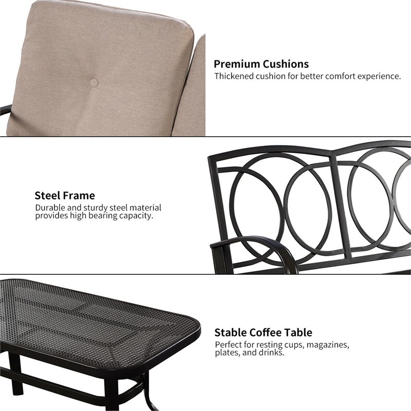 Costway 2 Pieces Metal Patio Outdoor Furniture Set with Cushion in Beige