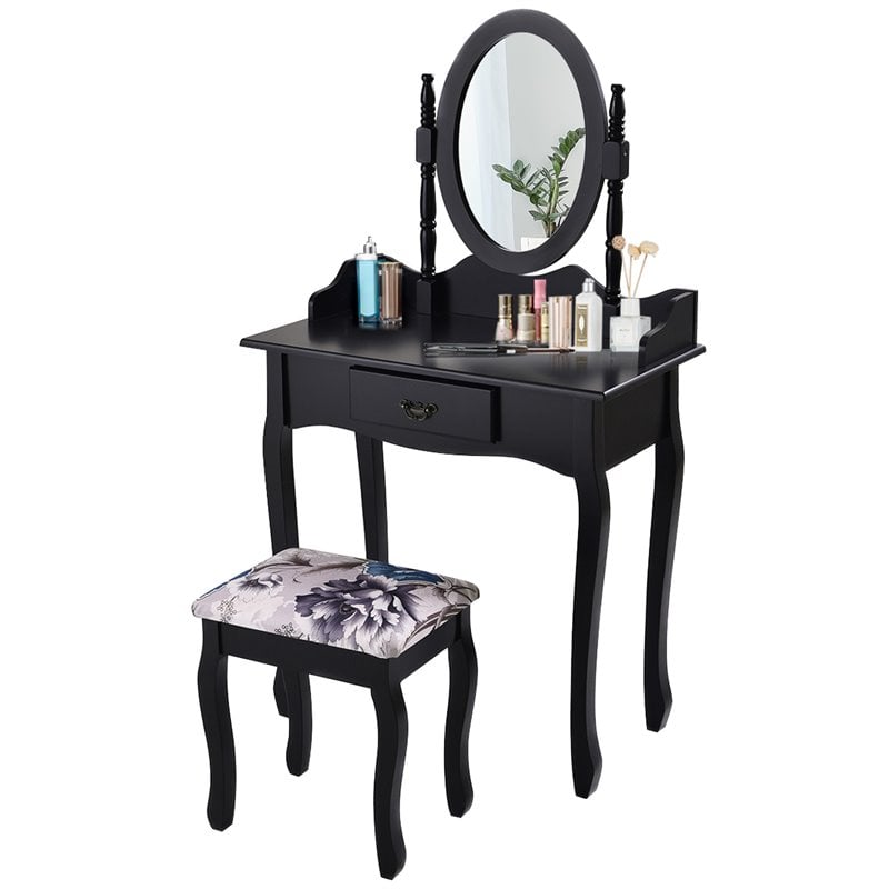 Costway MDF and Sponge Vanity Table Set with Dressing Table and Stool in Black