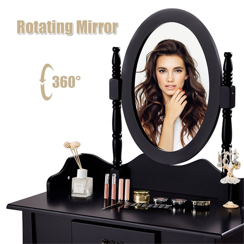 Costway MDF and Sponge Vanity Table Set with Dressing Table and Stool in Black