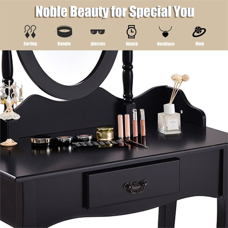 Costway MDF and Sponge Vanity Table Set with Dressing Table and Stool in Black