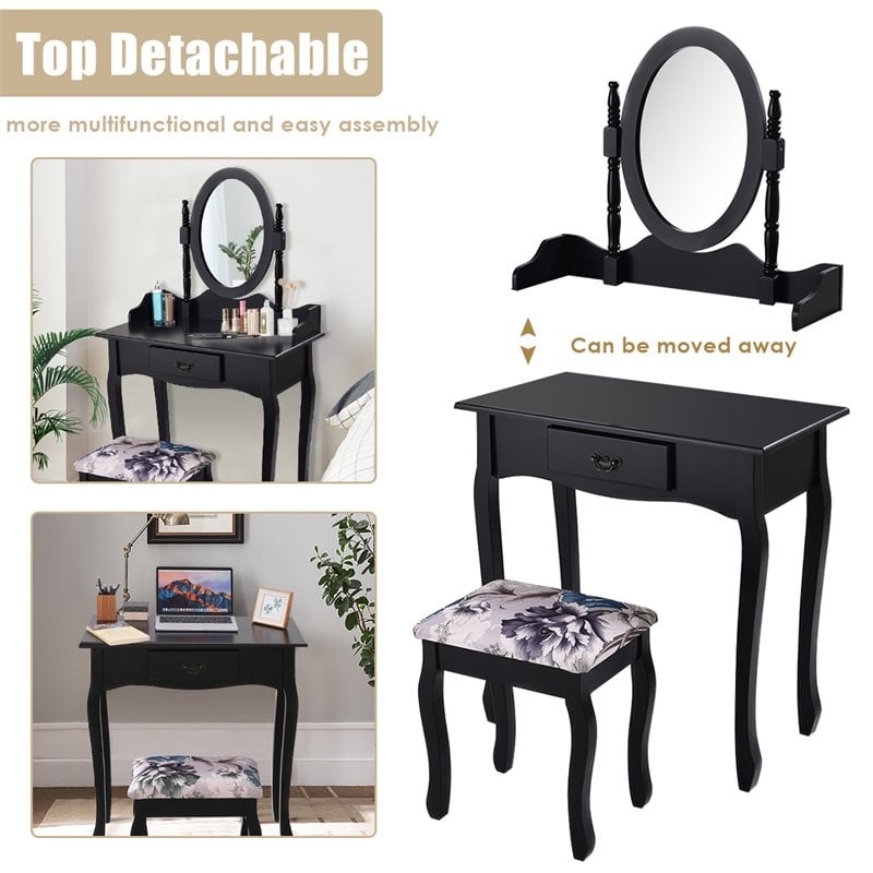 Costway MDF and Sponge Vanity Table Set with Dressing Table and Stool in Black