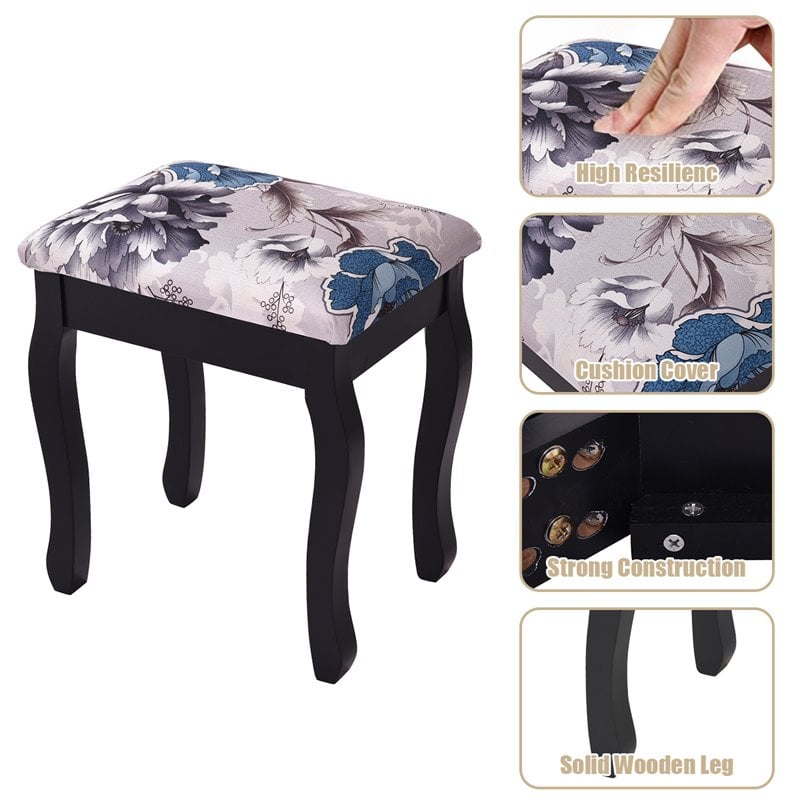 Costway MDF and Sponge Vanity Table Set with Dressing Table and Stool in Black
