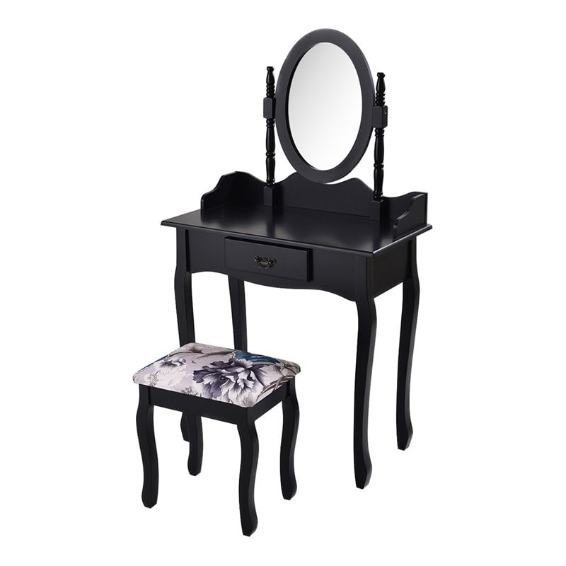 Costway MDF and Sponge Vanity Table Set with Dressing Table and Stool in Black