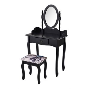 costway mdf and sponge vanity table set with dressing table and stool in black