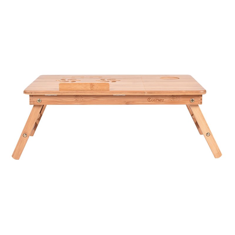 Costway Folding Laptop Desk Table with Serving Tray & Drawer in Brown