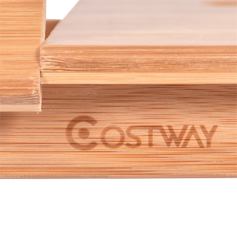 Costway Folding Laptop Desk Table with Serving Tray & Drawer in Brown