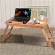 Costway Folding Laptop Desk Table with Serving Tray & Drawer in Brown