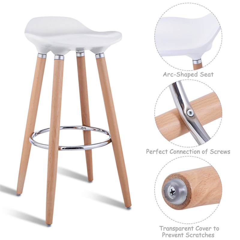 Costway ABS and Beech Wood Breakfast Bar Stools in White (Set of 2)