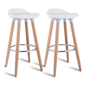 Costway ABS and Beech Wood Breakfast Bar Stools in White (Set of 2)
