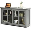 Costway MDF and Glass Kitchen Storage Cabinet with Sliding Door in Gray