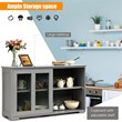 Costway MDF and Glass Kitchen Storage Cabinet with Sliding Door in Gray