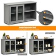 Costway MDF and Glass Kitchen Storage Cabinet with Sliding Door in Gray