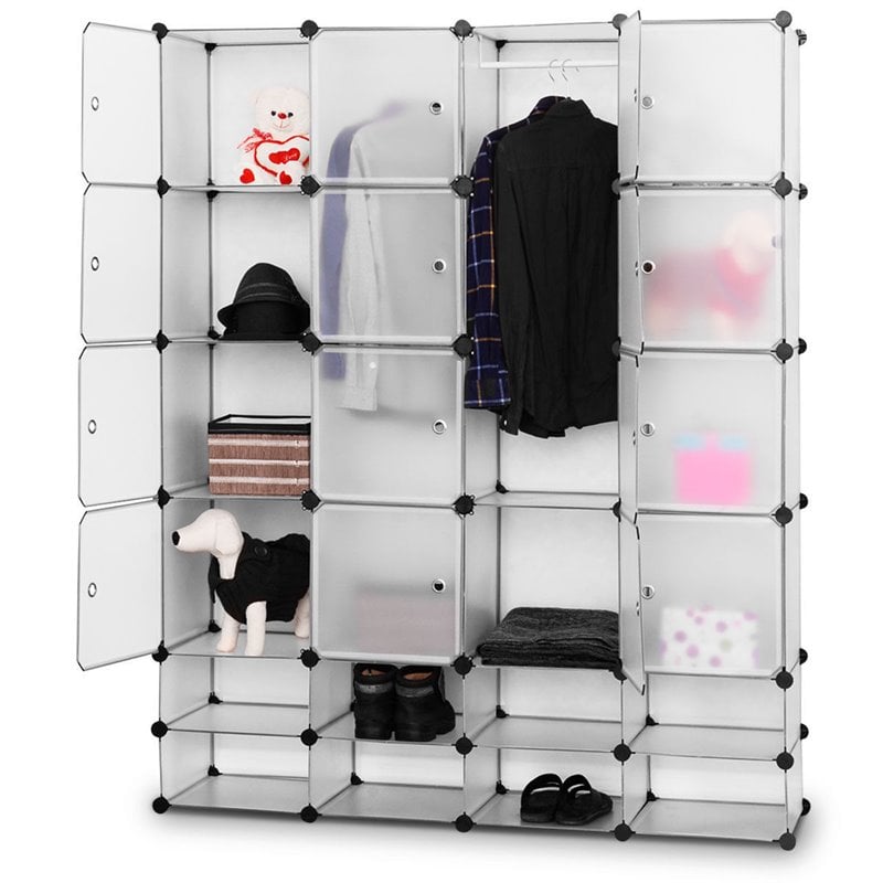 Costway Contemporary PP and Steel Cube Clothes Wardrobe with Doors in Silver