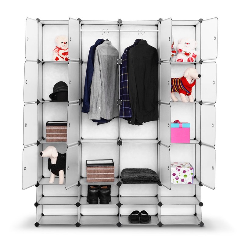 Costway Contemporary PP and Steel Cube Clothes Wardrobe with Doors in Silver